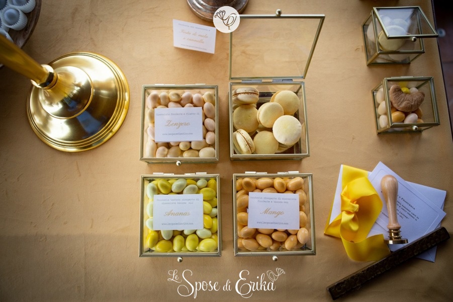 Scatola in vetro bordata oro con confetti (6)